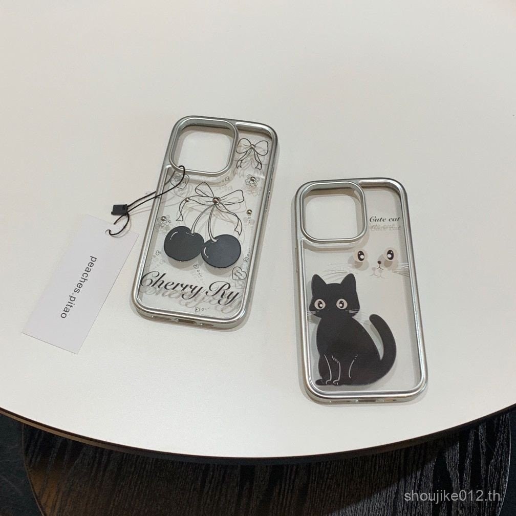 เคสโทรศัพท์ป้องกันการตกกระแทกไฟฟ้าสำหรับแมวดำน่ารักเฉพาะกลุ่ม-iphone 7plus ถึง15 pro max ดีไซน์ใหม่ 