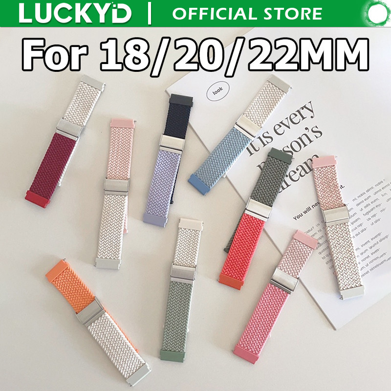 Luckyd 18 มม.20 มม.22 มม.สายไนลอนถักกีฬาเหมาะสําหรับ Samsung Galaxy watch 7/6/5/4/3/2/1 47 มม.46 มม.44 มม.45 มม.42 มม.,Breathable สองสี smart watch band สําหรับ HUAWEI GT 2 pro