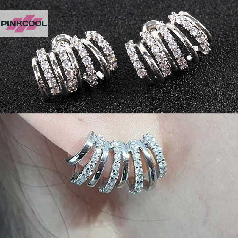 Pinkcool 1 คู่ทองแดงฝังเพทายโค้งต่างหูสีเงิน Claws ต่างหูประณีตผู้หญิงโค้งคุณภาพสูงต่างหูหูแฟชั่นเครื่องประดับสําหรับผู้หญิงสาวร้อน
