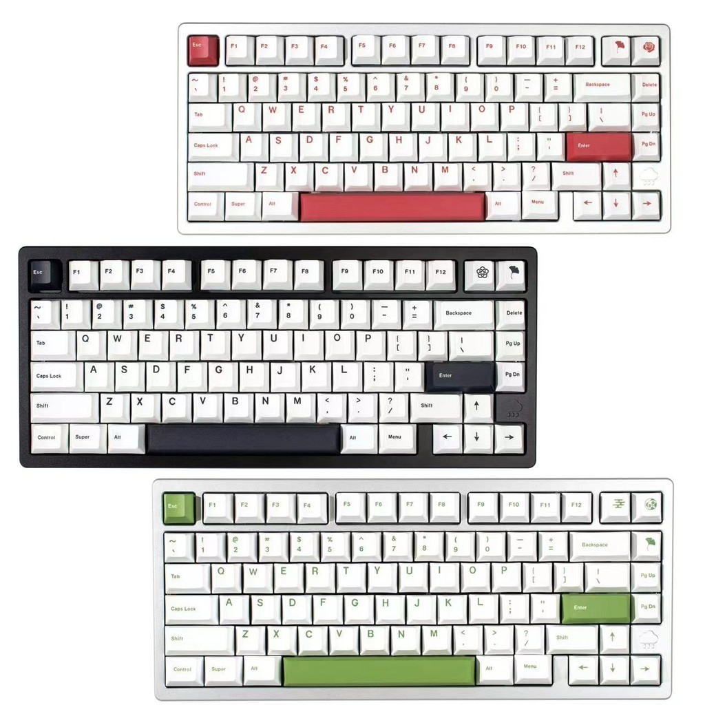 Minimalist สีขาว + สีเขียว/สีแดง/สีดํา keycaps 146 คีย์ PBT Cherry protail สําหรับ MX Switches คีย์บอร์ด Alice พร้อม 6.25u 7u แยก space bar
