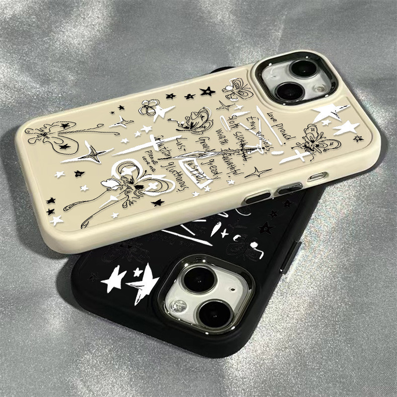 Chaopai ผีเสื้อภาษาอังกฤษรูปแบบเคสโทรศัพท์สําหรับ IPhone 15 13 14 12 11 X XR Xs Max 14pro Se2020 7/8 Plus ซิลิโคนกันกระแทกสแควร์ขอบกรอบกรณี