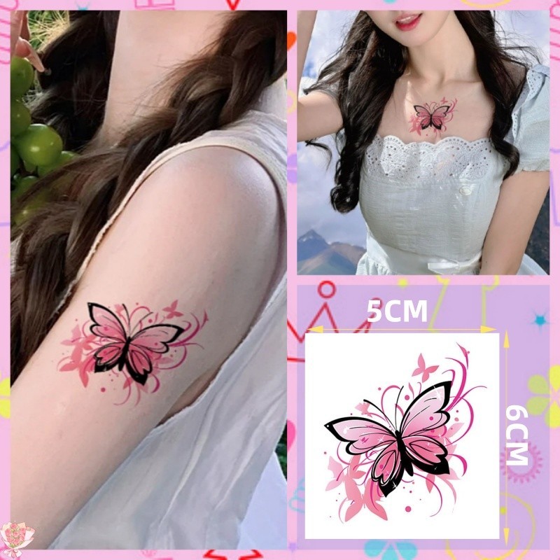 สีดําผีเสื้อรูปแบบสักสาวเซ็กซี่ไหล่สักสติกเกอร์รอยสักกันน้ําติดทนนาน 7 วันชั่วคราววันหยุดสัก
