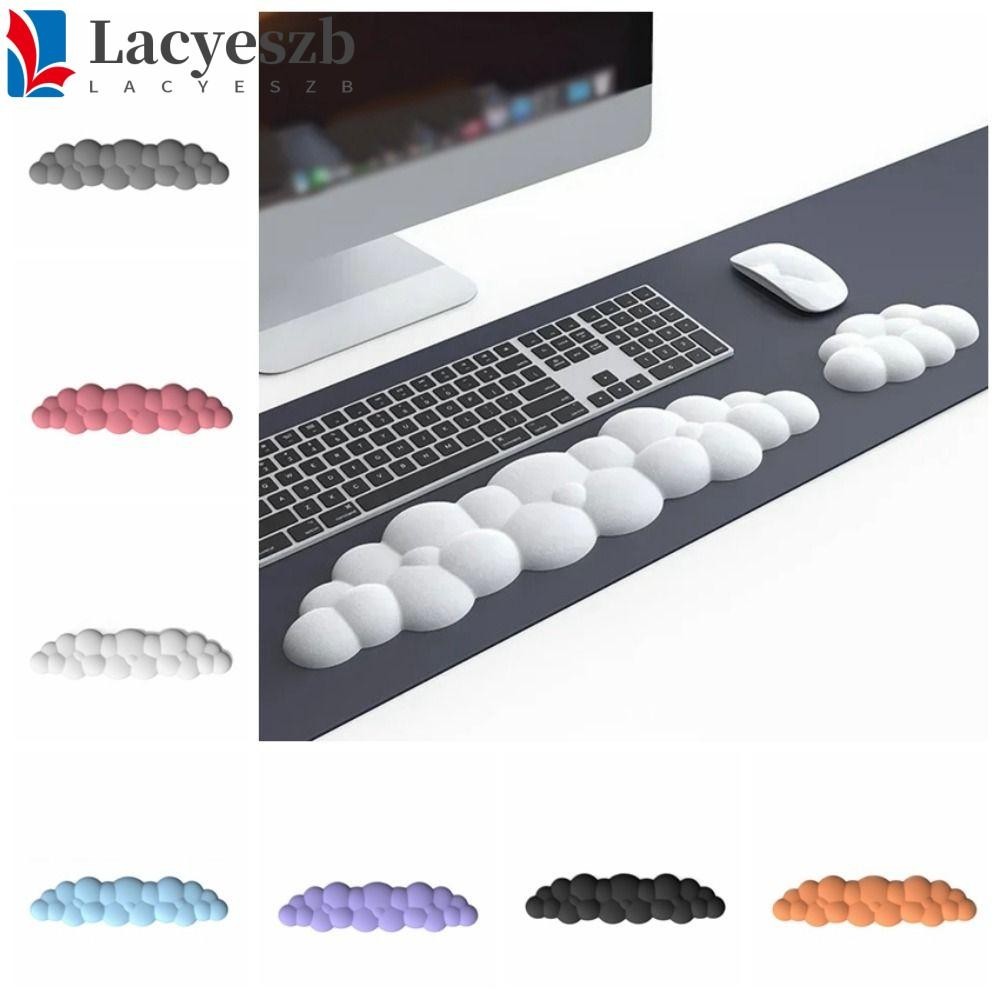 Lacyeszb แผ่นรองข้อมือคีย์บอร์ด, แผ่นรองเมาส์ผ้าฝ้ายหน่วยความจํารูปเมฆ, รั้งข้อมือความสะดวกสบายกันน้ําสีทึบหมอนมืออุปกรณ์คอมพิวเตอร์