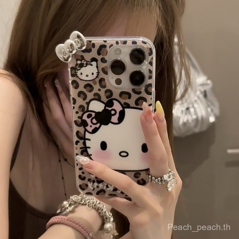 เคสโทรศัพท์มือถือสำหรับ iPhone เคสโทรศัพท์มือถือลายเสือดาวคิตตี้15/14Pro 13/12ขอบตรง11/XR นุ่ม78P เคสป้องกันสำหรับสาวๆ XS mpau
