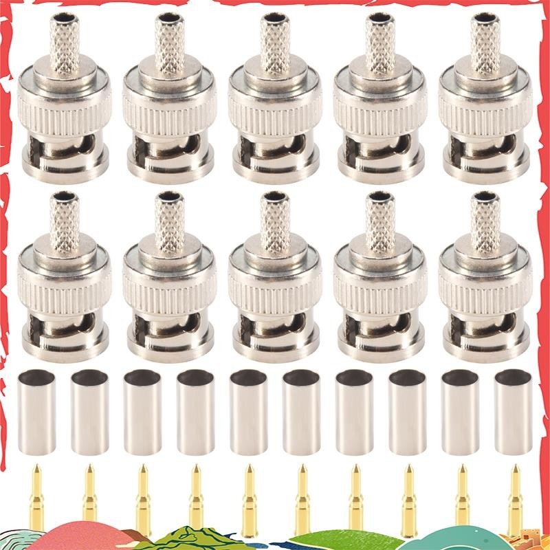Super 10 ชุด 3 ชิ้น BNC ชาย RG58 ปลั๊ก Crimp Connectors