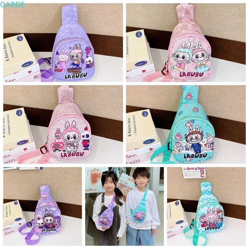 Garde Labubu กระเป๋าคาดหน้าอก, กระเป๋าคาดเอวการ์ตูนพิมพ์ลายระบายอากาศได้, กระเป๋าคาดเอวอนิเมะน้ําหนักเบาสีลูกกวาดความจุขนาดใหญ่น่ารักโรงเรียนอนุบาล