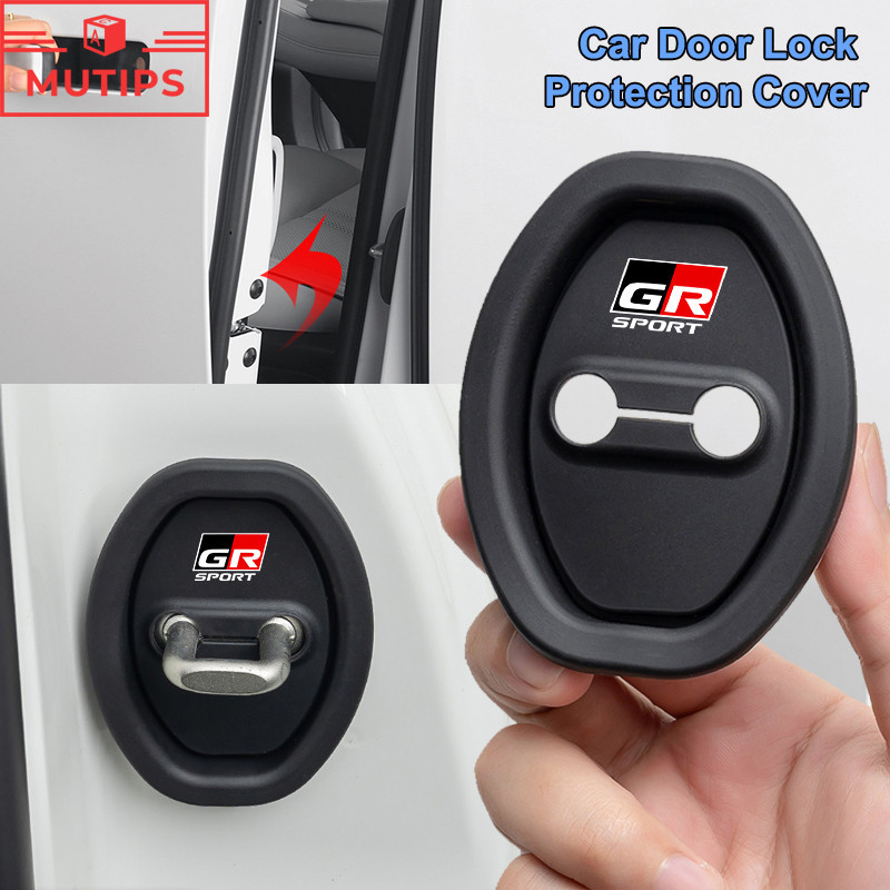 4ชิ้น/เซ็ Toyota GR ตรถซิลิโคนประตูล็อคฝาค รถช็อกประตูสลักแผ่นป้องกัน อุปกรณ์เสริมรถยนต์ Prius Fortuner Corolla Cross CHR Camry Wish Vios Veloz Estima Sienta Yaris Ativ Altis Hilux Revo bZ4X Hiace