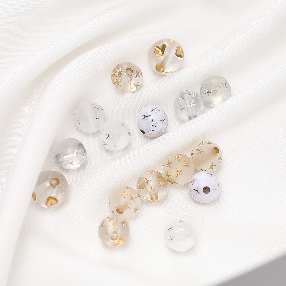 St. kunkka 9.5 * 10 มม. 50 ชิ้นอะคริลิค Frosted Gold Drawing รอบลูกปัดสามารถใช้สําหรับ DIY สร้อยคอสร้อยข้อมือทํา