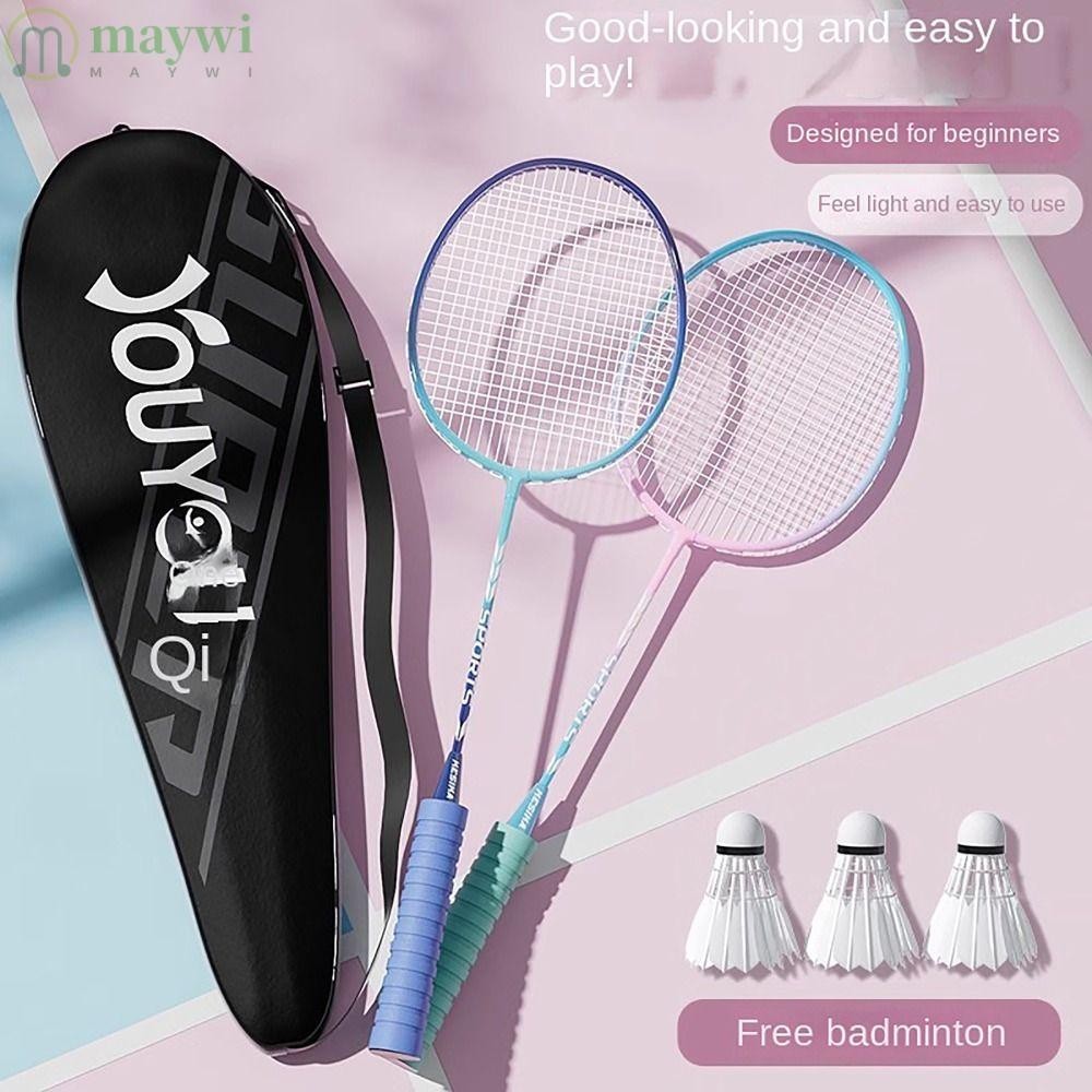 ไม้แบดมินตัน เมย์วี,กระเป๋าถืออุปกรณ์กีฬาชุดคู่ Racquet น้ําหนักเบาพร้อมลูกขนไก่ 3 ลูกเล่นชุดแบดมินตันคู่