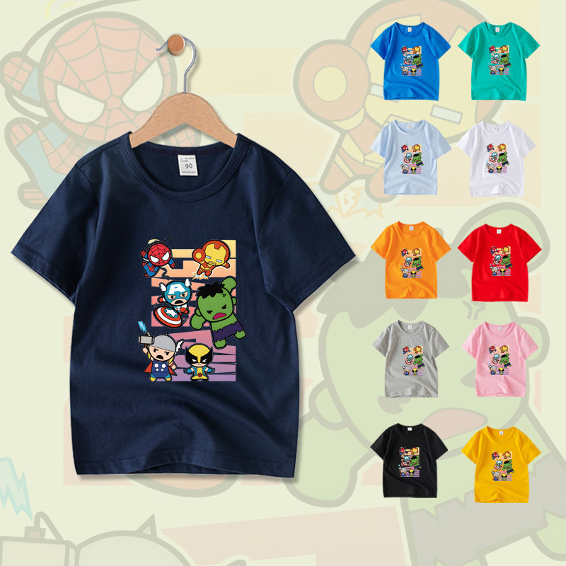 เสื้อยืดเด็กผู้ชาย ซูเปอร์ฮีโร่ทีม ลายการ์ตูน ผ้าฝ้าย แขนสั้น เสื้อเด็กผู้ชาย พร้อมส่ง 8 สี M058