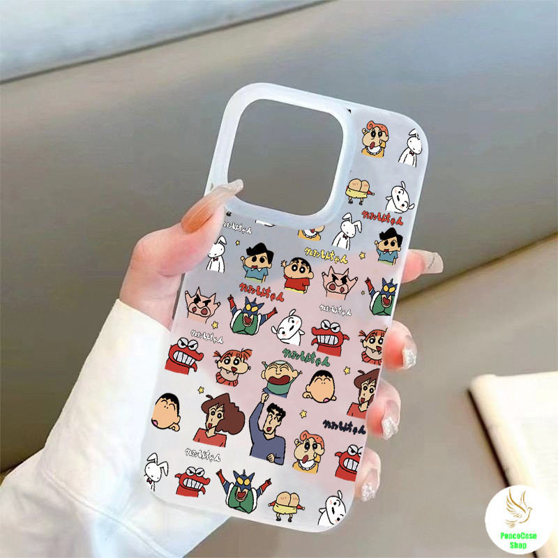 COD-ในไทย🔥เคส เครยอนชินจัง น่ารัก ตัวละครทุกคนยกมือขึ้น สําหรับ iPhone 7 8 X 11 12 13 14 15 TPU โปร่งใส น้ำค้างแข็งเคส