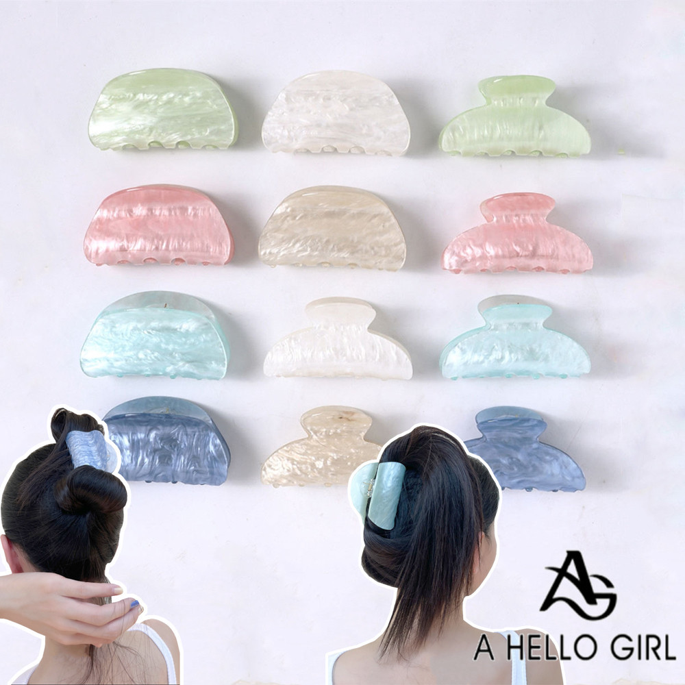 A HELLO GIRL Simple French Light Luxury อะคริลิคคว้าคลิปขนาดกลาง Ins สไตล์คลิปผมจับ Shark คลิปเครื่องประดับแผ่นคลิปผม