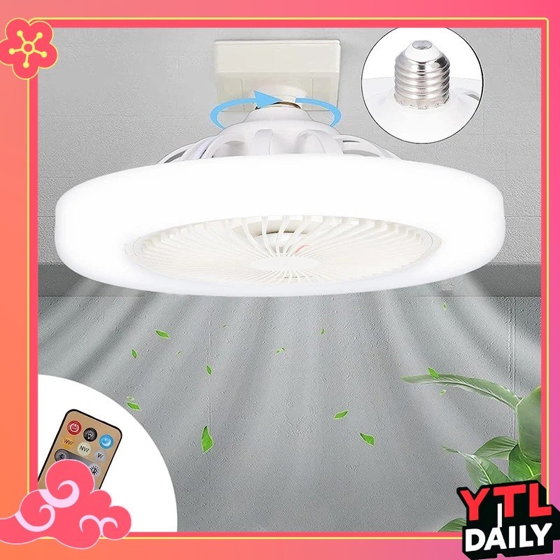 โคมไฟพัดลมเพดานมินิมอล หลอดไฟ 30W พร้อมพัดลม LED E27 ปรับความเร็วลมได้ เสียงเงียบ สีขาวอบอุ่น สําหรับห้องนอน