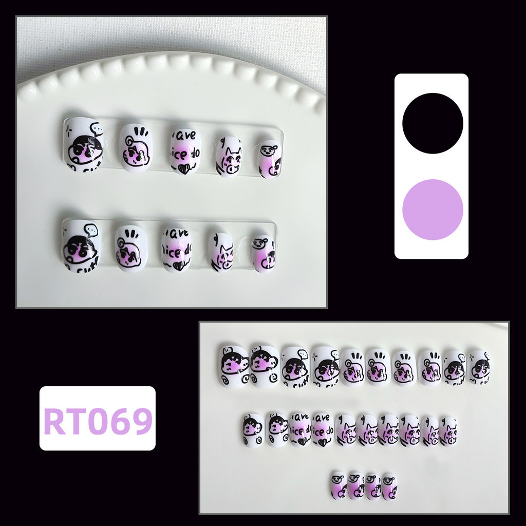 เล็บปลอมน่ารัก 24 ชิ้นสําหรับเด็กที่มีการออกแบบเครยอนชินจังแฟชั่นระดับไฮเอนด์พร้อมกาวเยลลี่-RT069