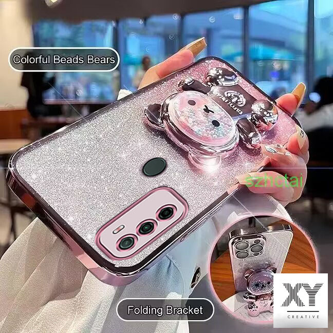 เคสโทรศัพท์ OppoA53 A33 Oppo A95 A74 A96 A76 A74 5G A15 A15S A31 A16K วงเล็บหมุน 360 °เคสโทรศัพท์บรรเทาความเครียดที่มีสีสันลูกปัดหมีขาตั้งพับ เปลือกอ่อน เคส OppoA53 A33 Oppo A95 A74 A96 A76 A74 5G A15 A15S A31 A16K