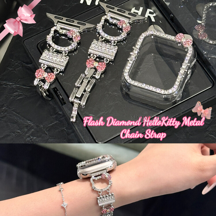 Band + CoverChic Hollow เพชรการ์ตูนโซ่โลหะสําหรับ iwatch Series 11 10 9 8 7 6 5 4 SE 3 2 1 สุภาพสตรีบางสายรัดข้อมือสําหรับ iwatch Band 46 มม.42 มม.45/44/41/40 มม.38 มม.