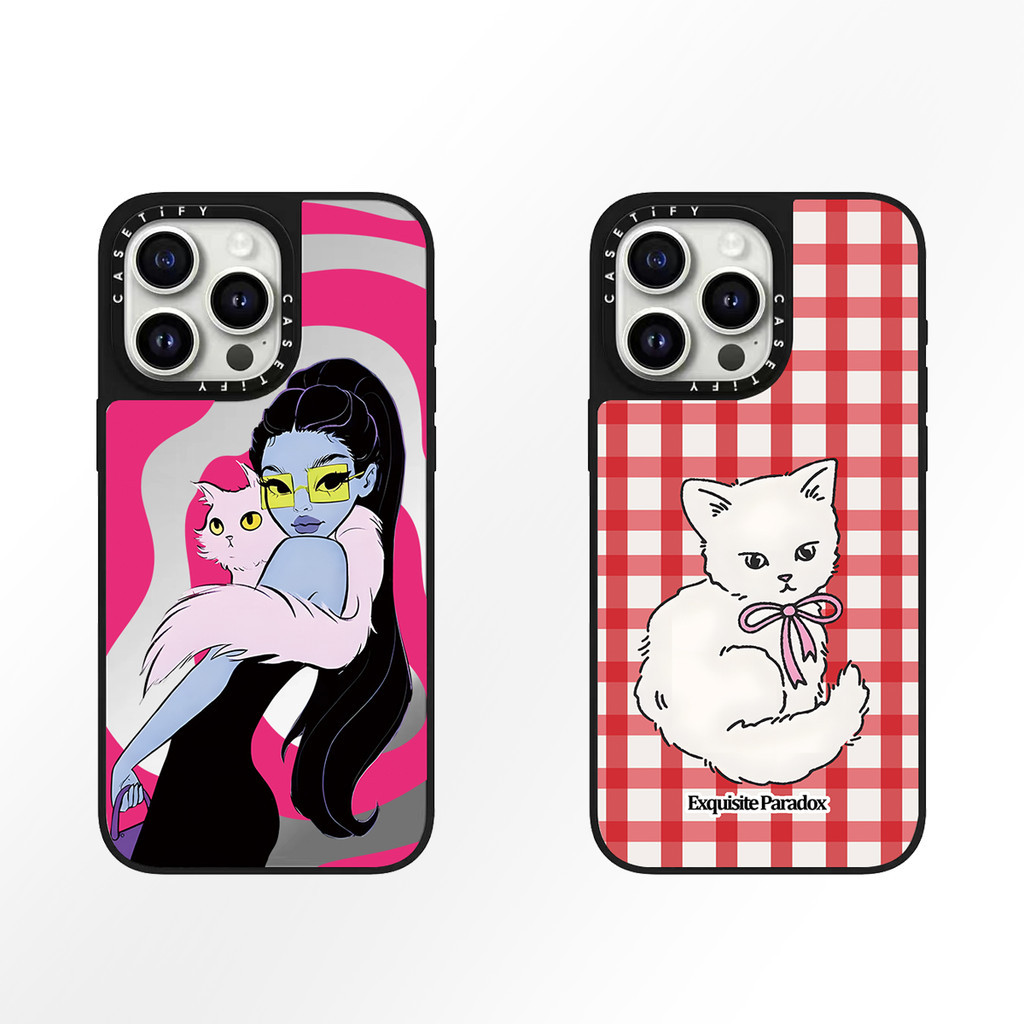 แมวน่ารักสาวกระจกเคสโทรศัพท์สําหรับiphone 15 ProMax 15Pro 15 14 13 12 11 Pro Maxกรณีห่อกันกระแทกMatte Frostedด้านหลังอะคริลิค