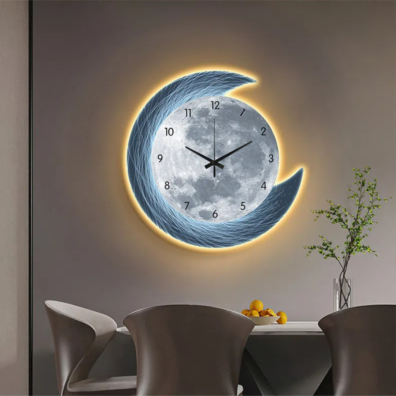 นาฬิกาติดผนังเรืองแสงดวงจันทร์ USB นอร์ดิก นาฬิกาแขวนผนังseiko สําหรับตกแต่ง ห้องนอน /ห้องนั่งเล่น/ห
