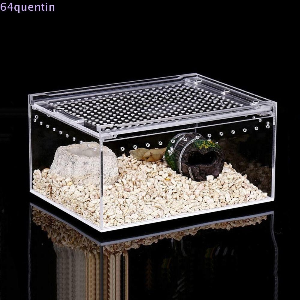Qhentin สัตว์เลื้อยคลานกล่องเพาะพันธุ์,โปร่งใสอะคริลิค Lizard Terrarium Habitat,ปฏิบัติ Breathable ป้องกันหนีด้วยหลุม Lizard Feeding Cage Home