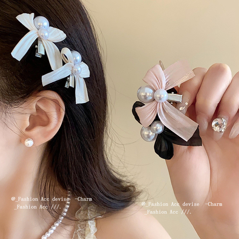 กิ๊บติดผมมุกโบว์สไตล์ใหม่หวาน ของผู้หญิง คลิปหน้าม้าสําหรับผู้หญิง