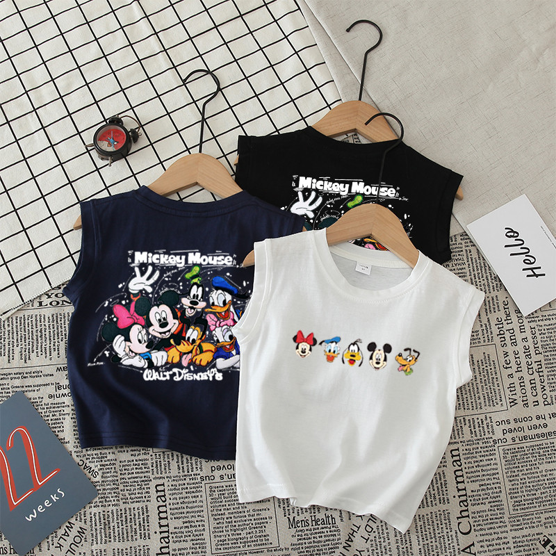 [Kid Top] (16-37kg) เสื้อกล้ามแขนกุดผ้าฝ้าย 100% การ์ตูนพิมพ์ Unisex Kid Boy Girl Top Wear