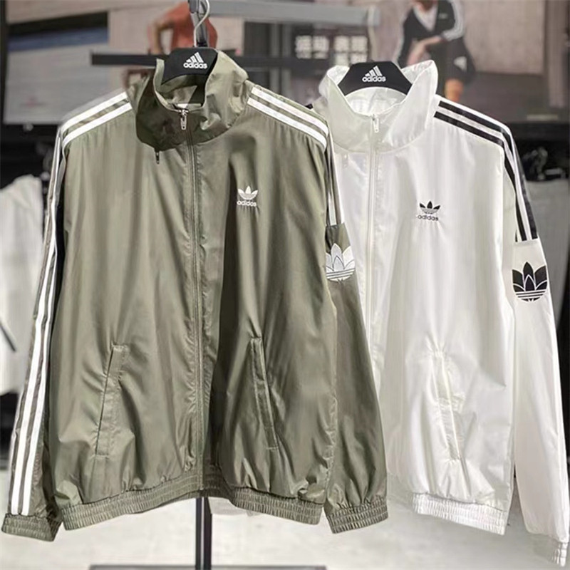 ปักโลโก้ Adidas Original Couple Windbreaker Bomber Jacket Outdoor Jacket Lapel Windbreaker