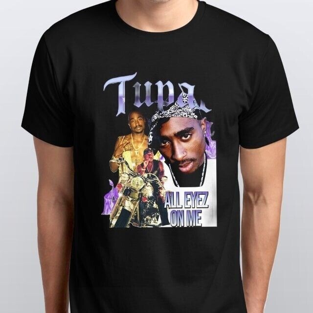 Tupac เสื้อยืดฮิปฮอป 80S 90S Shakur 2 Pac Unisex Top All Eyez On Me