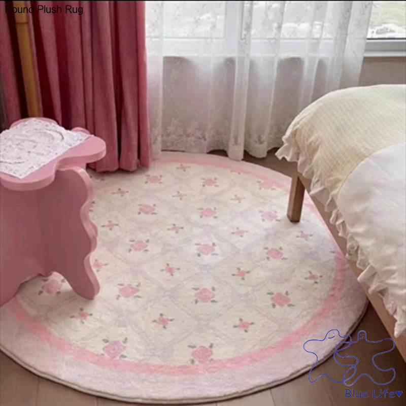 Girly Heart รอบพรมแคชเมียร์เลียนแบบห้องนอน Cloakroom โต๊ะเครื่องแป้ง Plush Foot Mat Anti-Dirty Anti-Slip