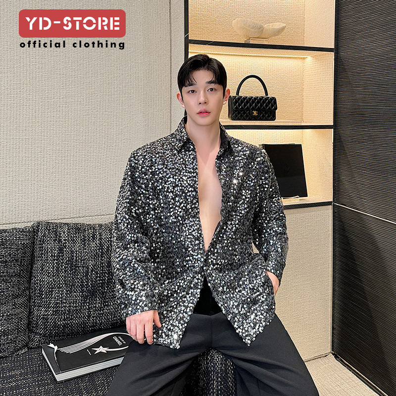 Shining Niche Heavy ไม่สม่ําเสมอ Glitter สี Sequined เสื้อผู้ชายผู้หญิงนักร้องไนท์คลับไนท์คลับการแสดงบนเวทีเครื่องแต่งกาย