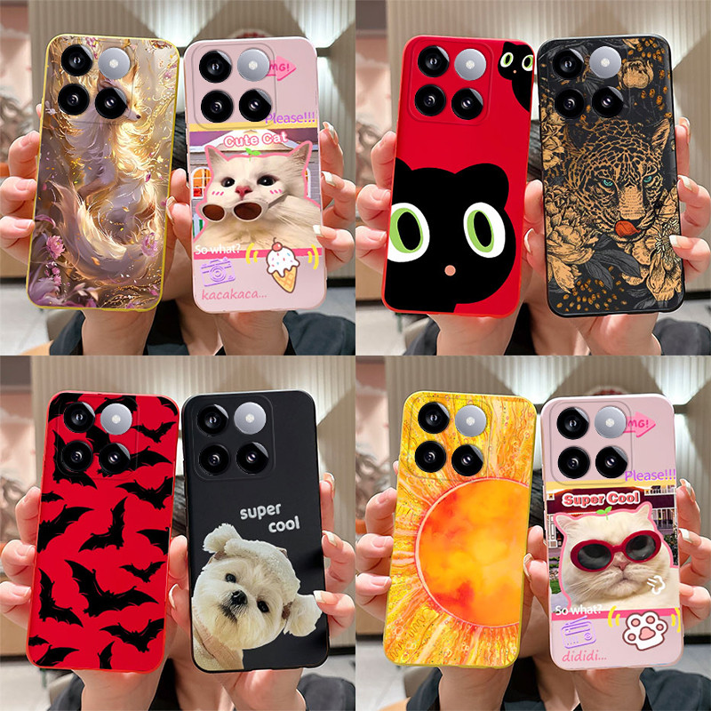 สําหรับ Xiaomi Mi 14T Pro 2024 เคสซิลิโคน Soft Matte น่ารักการ์ตูนแมวสุนัข Fox รูปแบบฝาครอบป้องกันสําหรับ Xiaomi 14T 14TPro ปลอก