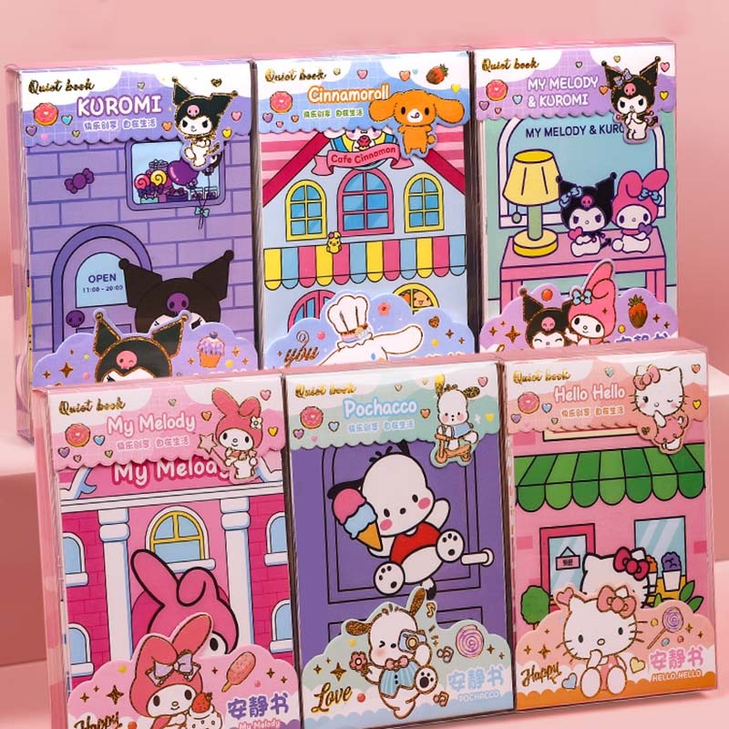 หนังสือเงียบ DIY Sanrio Non cutting Full Series Kuromi Melody Toy Book โฮมเมดเปลี่ยนสติกเกอร์หนังสือ