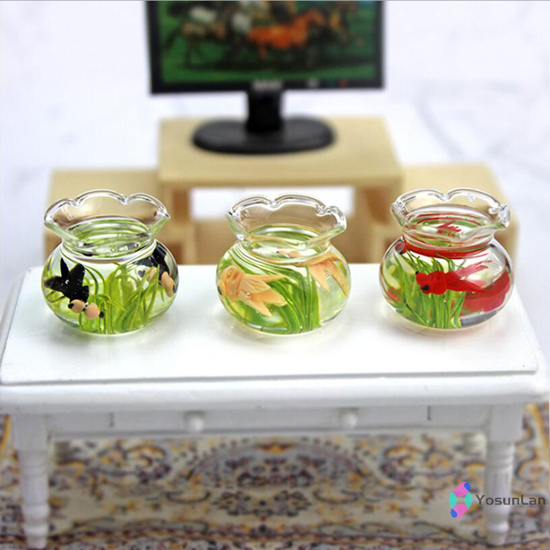 Yosunlan] Dollhouse Miniature Glass Fish Bowl Aquarium Doll House Home Ornament Toy ใหม่
