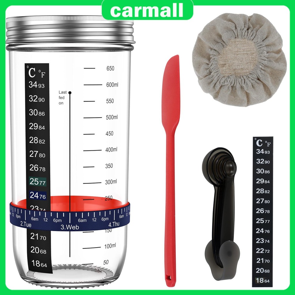 Sourdough Starter Jar Kit ทนความร้อน Sourdough แก้ว Jar ปากกว้าง Sourdough Starter คอนเทนเนอร์สําหรั