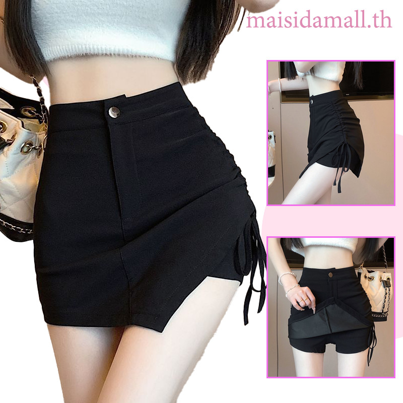 🔥ส่งไวจากไทย🔥 MSD กระโปรงเอวสูง สไตล์ผูกเชือก ขนาดใหญ่ สไตล์ฮากามะ สีดำ เสื้อผ้าผู้หญิงแฟชั่นฤดูร้อน XS-5XL