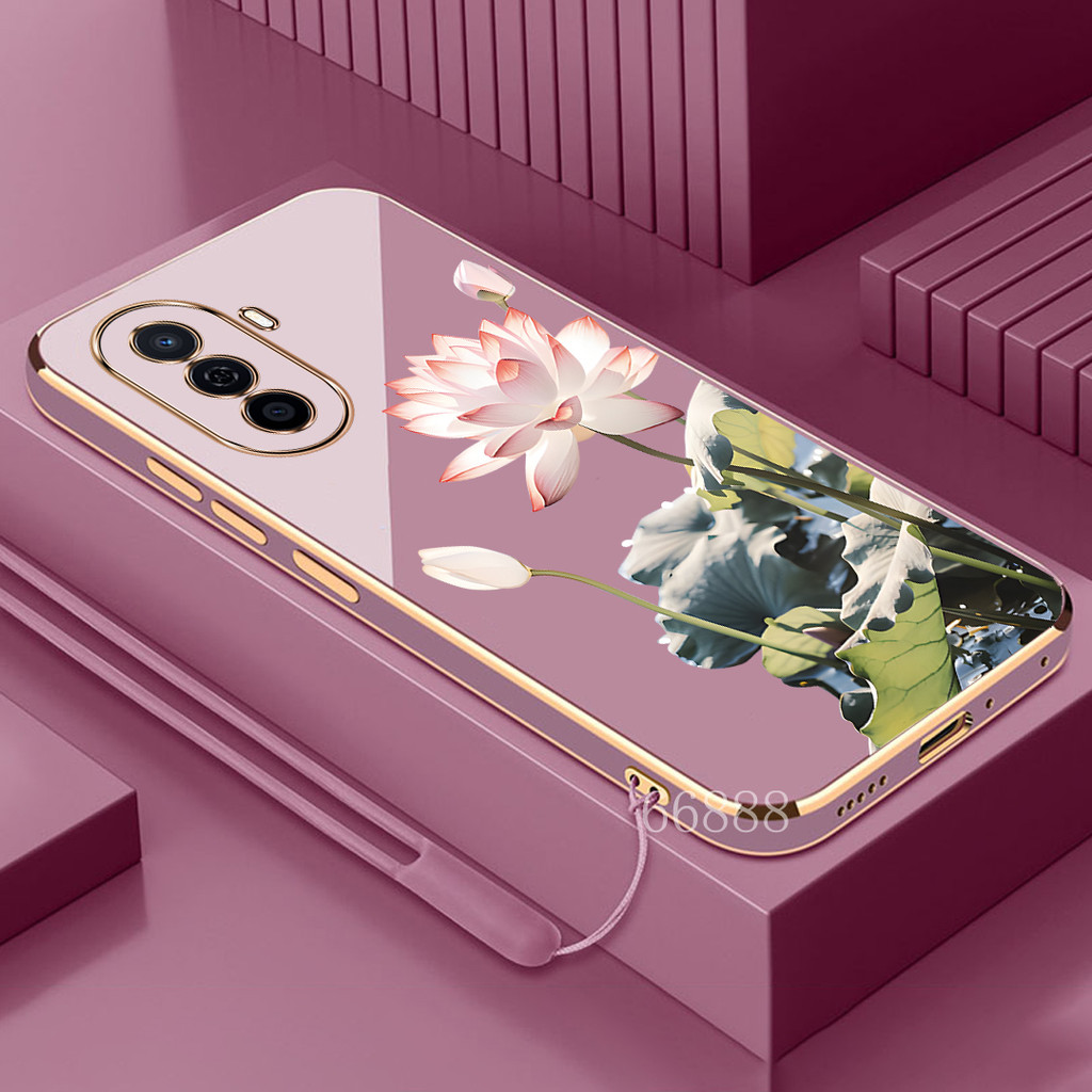 ฟรี Lanyard case สําหรับ huawei nova y70 PLUS เคสโทรศัพท์ TPU รูปแบบดอกบัวล่าสุดกันกระแทก Soft case