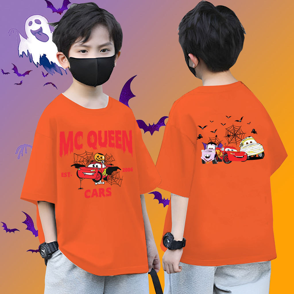 Lightning 95 Mc Queen เสื้อยืดฮาโลวีนน่ารัก เสื้อยืดสีส้ม