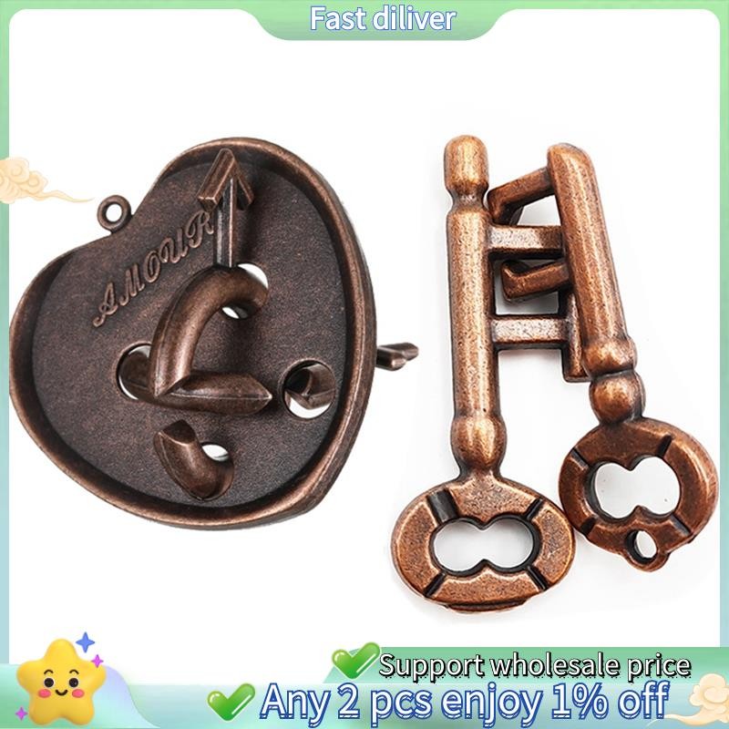 คลาสสิกอัจฉริยะล็อคชุดของเล่นชุดสมองทดสอบการพัฒนาโลหะผสมแหวนกุญแจเกมปริศนาเด็กไอคิวคิดทดสอบคีย์ปริศนาของเล่นชุด