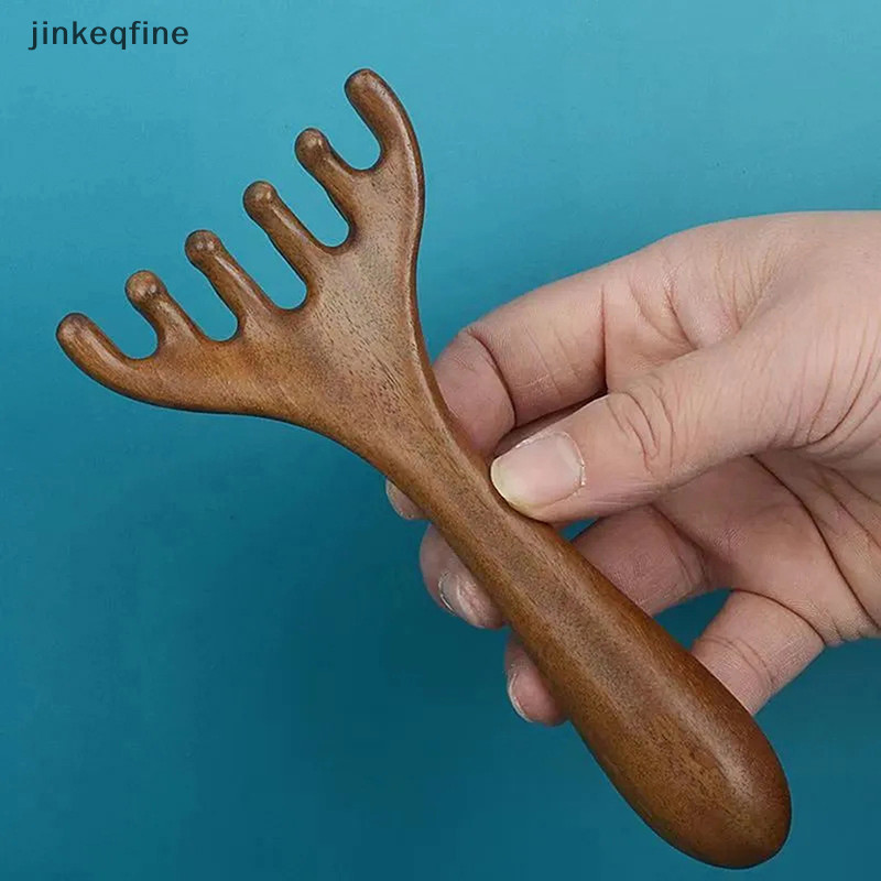 KTH รองเท้าแตะสีทองธรรมชาติ Five-Claw Scalp Massage Gua Sha เครื่องมือ Back Scratcher สปามือถือ Meridian หวีนวดดูแลเส้นผมร้อน