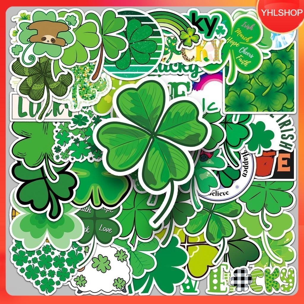 50แผ่น ใบโคลเวอร์ Four Clover Leaf โชคดี Lucky Sticker กันน้ำ DIY ติดรถ คอม กระเป๋า พร้อมส่ง