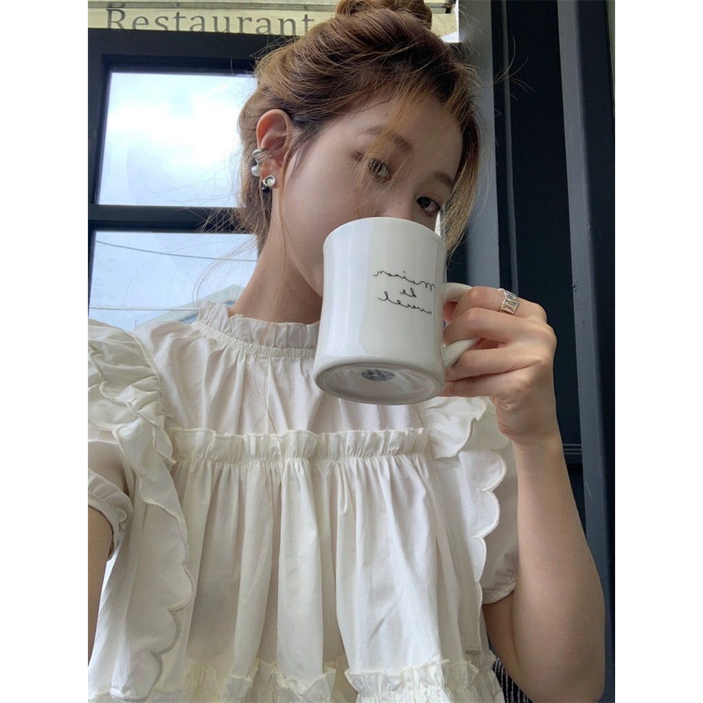 ฤดูร้อนคนตัวเล็กเชื้อราปักแขนสั้นอารมณ์ฝรั่งเศสด้านบนหลวมที่เรียบง่ายอเนกประสงค์ออกแบบซอกเฉพาะเสื้อผู้หญิงเสื้อผ้าผู้หญิง - รูปที่ 5