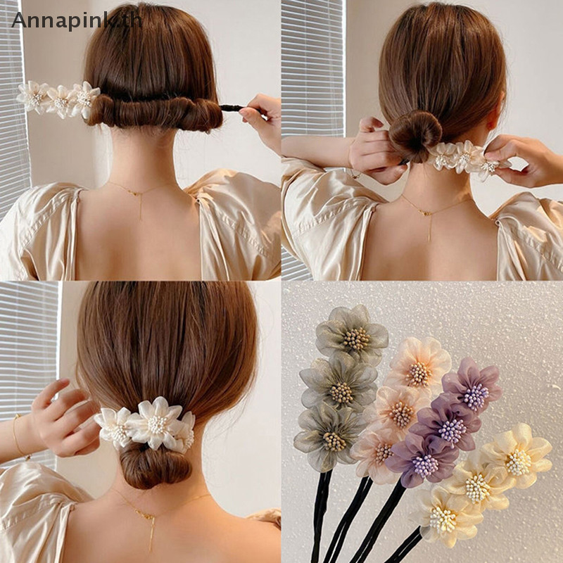 Annapink.th ชีฟองดอกไม้ Hairbands ผมยาว Headwear ผู้หญิงอุปกรณ์เสริมผม DIY จัดแต่งทรงผมเครื่องมือ EN