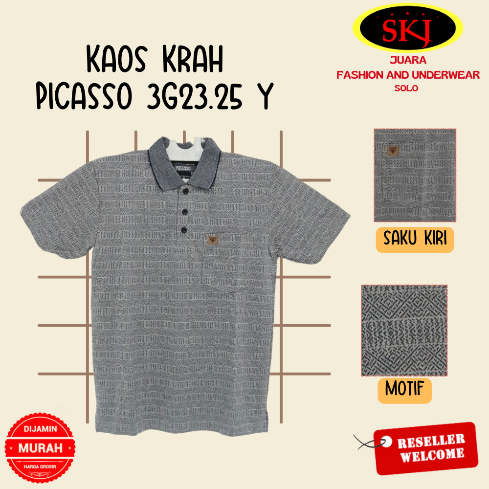 PICASSO เสื้อยืดคอปกผู้ชาย 3G23.25Y / เสื้อวัยรุ่นผู้ใหญ่ธรรมดา ML- SCK