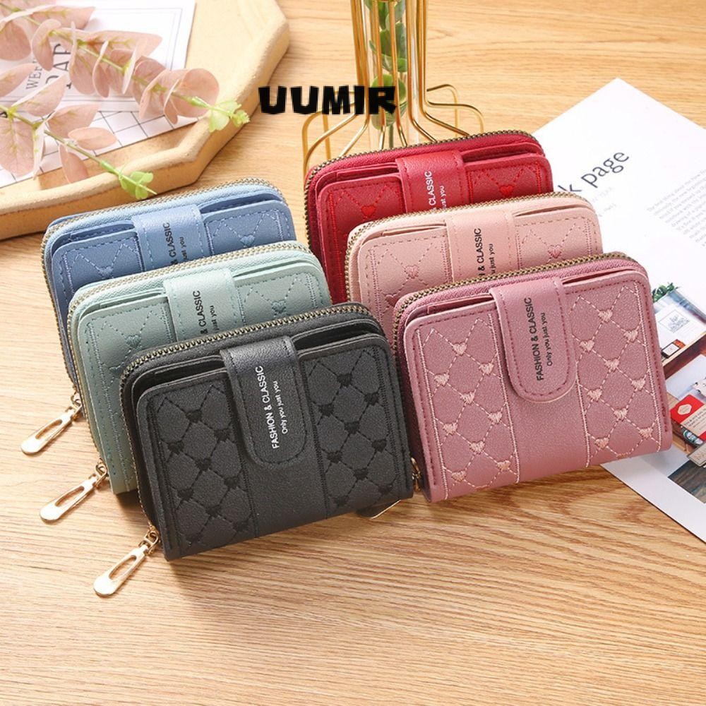 UUMIR กระเป๋าใส่บัตร, ซิปกระเป๋าใส่เหรียญหัวใจ, อเนกประสงค์ความจุขนาดใหญ่เย็บปักถักร้อยหนังหญิงกระเป๋าผู้หญิง