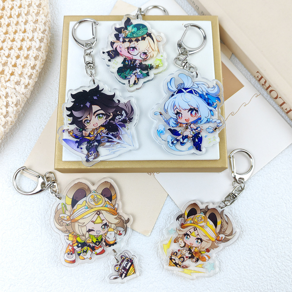 เกม Genshin Impact Key Chain อะคริลิคคู่ด้านข้างแหวนการ์ตูน Kazina Marani Kinich Sess รูปจี้ Key Holder