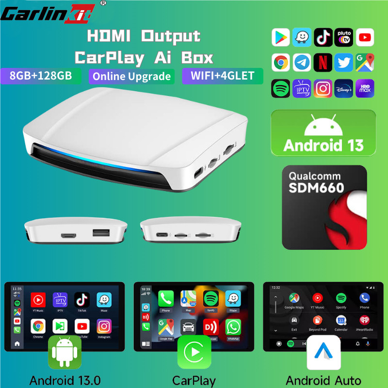 🇹🇭ส่งจากศูนย์ไทยครับ🇹🇭 Carlinkit UHD CarPlay Ai กล่อง Android 13 Wireless CarPlay Android Auto SDM660 Qualcomm 8 Core เอาต์พุต HDMI WIFI GPS 4G Netflix YouTube Play Store