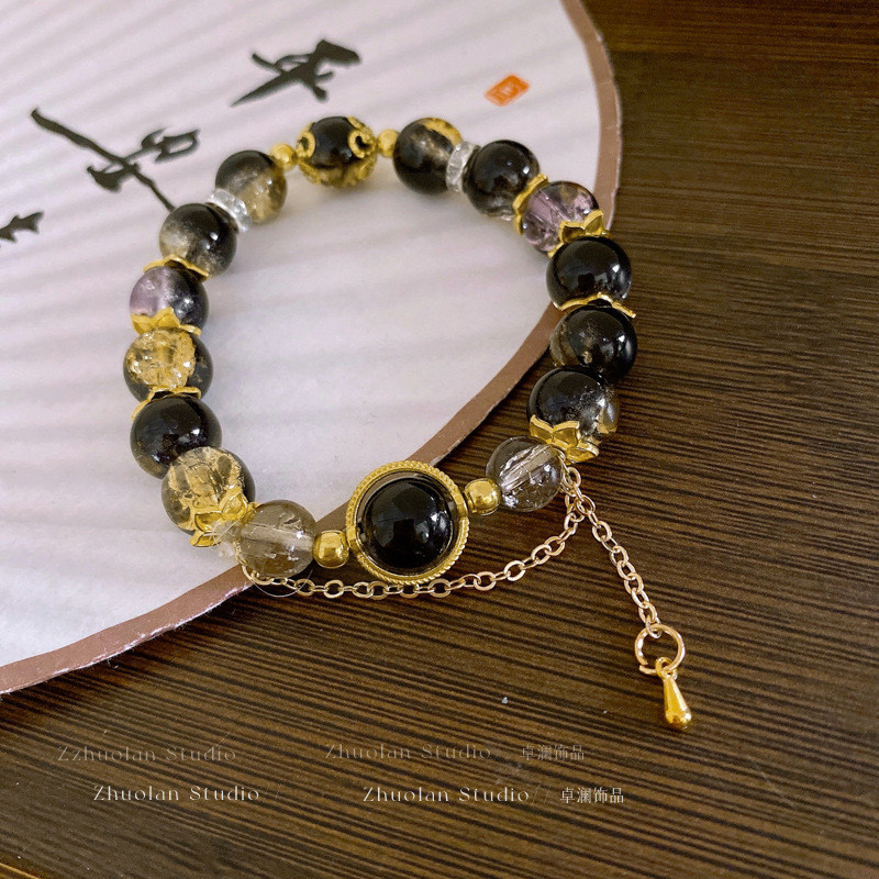 สร้อยข้อมือลูกปัดแก้วสีดําแฟชั่นสร้อยข้อมือที่ไม่ซ้ําใคร Niche High-End Light Luxury สร้อยข้อมือ