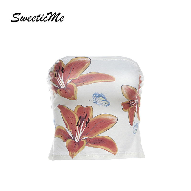 Sweeticme ของผู้หญิง 2024 แฟชั่นใหม่ดอกไม้พิมพ์สลิมฟิตเสื้อทุกการแข่งขัน