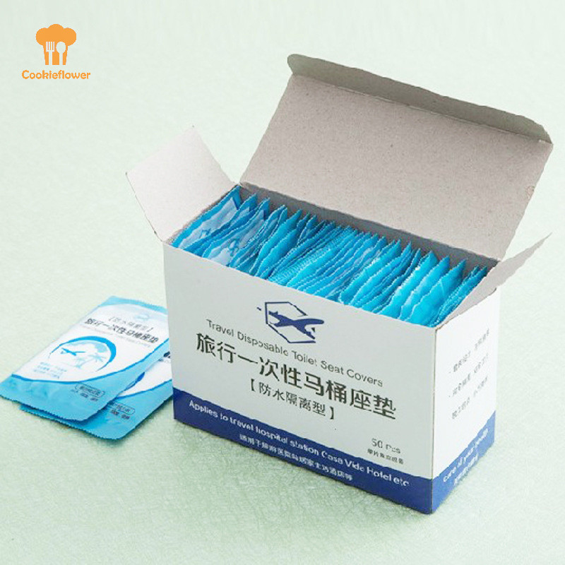 Ckfr 50 ชิ้นแบบใช้แล้วทิ้ง Travel Safety PE พลาสติกฝารองนั่งชักโครก Mat เบาะรองนั่งใหม่