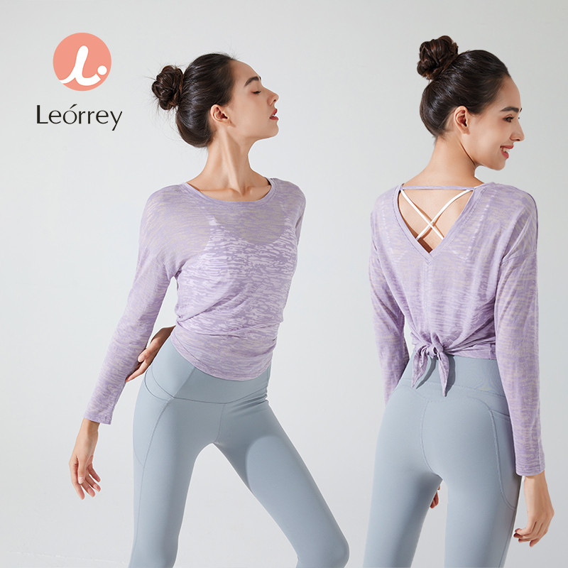 Leorrey-เสื้อแขนยาวโยคะสวมฟิตเนสพิลาทิสออกกำลังกายเสื้อกล้ามหลวม