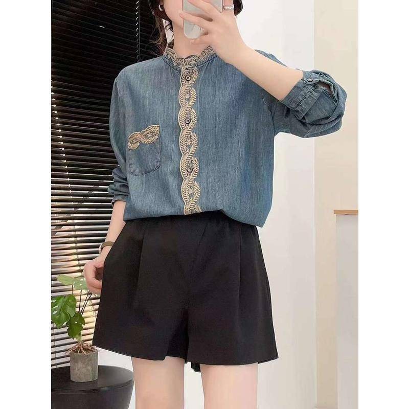 แบรนด์ผู้หญิงสั่งซื้อเดิม// จริงยิงการ์ตูนปักล้างเสื้อยีนส์แขนยาวสุภาพสตรีฤดูใบไม้ผลิฤดูใบไม้ร่วงผ้าฝ้ายเป็นมิตรกับผิวด้า